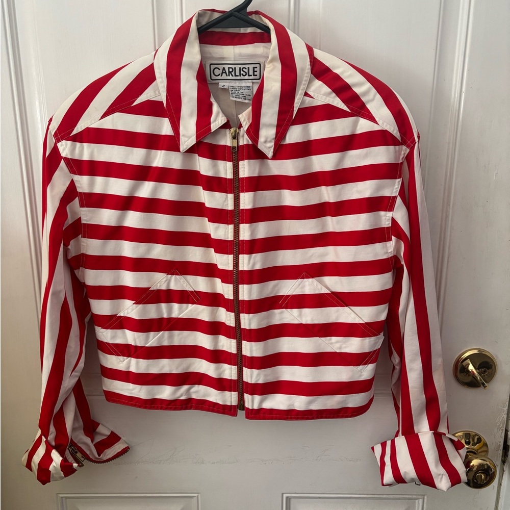Carlisle Red and White Bomber Jacket with Nautical Stripes